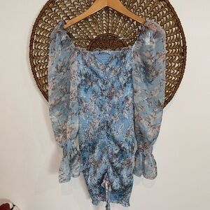 O. Bianca blue floral long sleeve dress size small